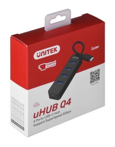 UNITEK HUB USB-C 4XUSB-A 3.1, AKTYWNY, 10 W, H1117B