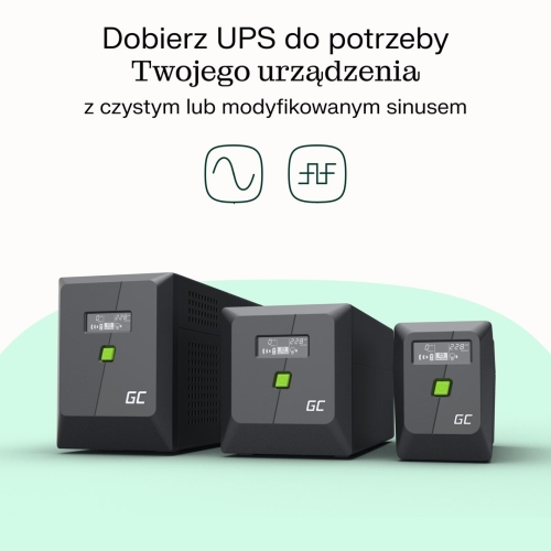 GREEN CELL UPS POWERPROOF 480W/750VA CZYSTA SINUSOIDA