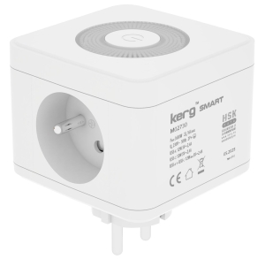 kerg smart – kostka zasilająca 2-gniazdowa + ładowarka USB-A+USB-C + lampka LED 16A/250V~