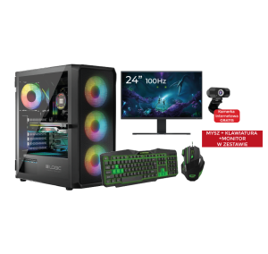 Komputer Pricemax DX6 - Procesor AMD Ryzen 5 5500 | Pamięć 24GB | Dysk SSD 512GB | Radeon RX 580 8GB | Windows 11 | Mysz Logitech + klawiatura podświetlana Green | Kamera internetowa |  Monitor 24" 100Hz | 3 lata gwarancji