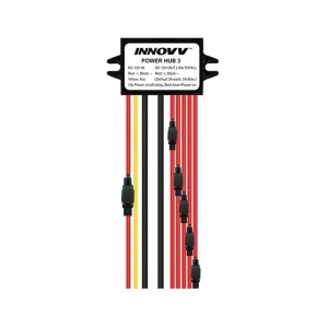 INNOVV Power Hub 3 to wodoodporny rozdzielacz 12V na 5 urządzeń z ochroną akumulatora i bezpiecznikami.