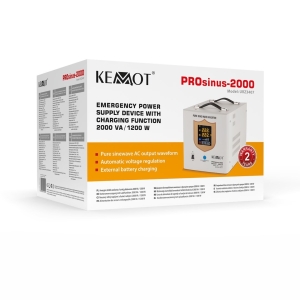 Zasilacz awaryjny KEMOT PROsinus-2000 przetwornica z czystym przebiegiem sinusoidalnym i funkcją ładowania 12V 230V 2000VA/1200W