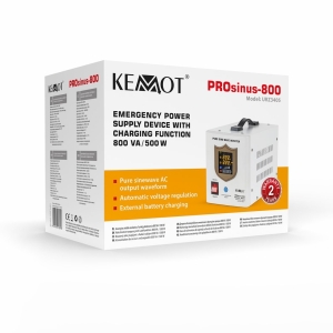 Zasilacz awaryjny KEMOT PROsinus-800 przetwornica z czystym przebiegiem sinusoidalnym i funkcją ładowania 12V 230V 800VA/500W