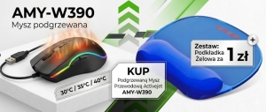 Activejet mysz Podgrzewana AMY-W390 + Activejet podkładka pod mysz czarna żelowa za 1 zł