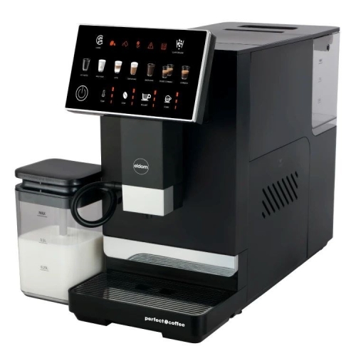 ELDOM EKSPRES CIŚNIENIOWY AUTOMATYCZNY ECA10 20 BAR 7 AUTOMATYCZNYCH PROGRAMÓW 1400W POJEMNIKI MLEKO 075 L WODA 1,5 L