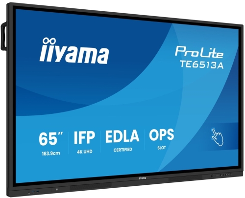 iiyama TE6513A-B2AG signage display Interaktywny płaski panel 163,8 cm (64.5") Wi-Fi 500 cd/m2 4K Ultra HD Czarny Ekran dotykowy Procesor wbudowany An