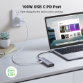 Adapter Ugreen CM512 90568 USB-C - 2x USB-A 3.0 / HDMI / RJ45 / czytnik kart SD i TF / USB-C PD 100W - szary
