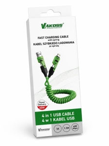 VAKOSS KABEL SPIRALNY 4W1 1,5M 60W 3A