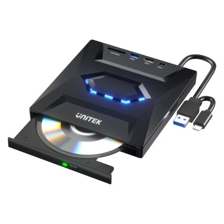 UNITEK NAGRYWARKA ZEWNĘTRZNA DVD/CD HUB USB 5GBPS, CZYTNIK KART SD