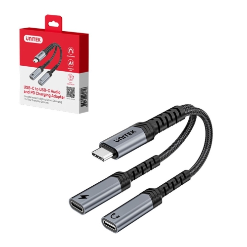 UNITEK ADAPTER AUDIO I ŁADOWANIA PD 2XUSB-C 15CM